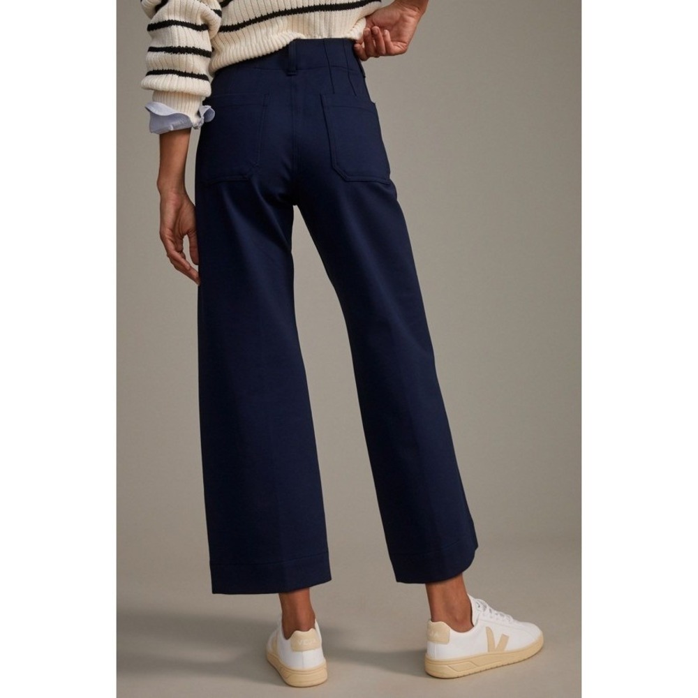 Maeve‎ x Anthropologie The Colette Ponte Pants Navy Blue Wide Leg Crop Size 29 - Picture 2 of 8
